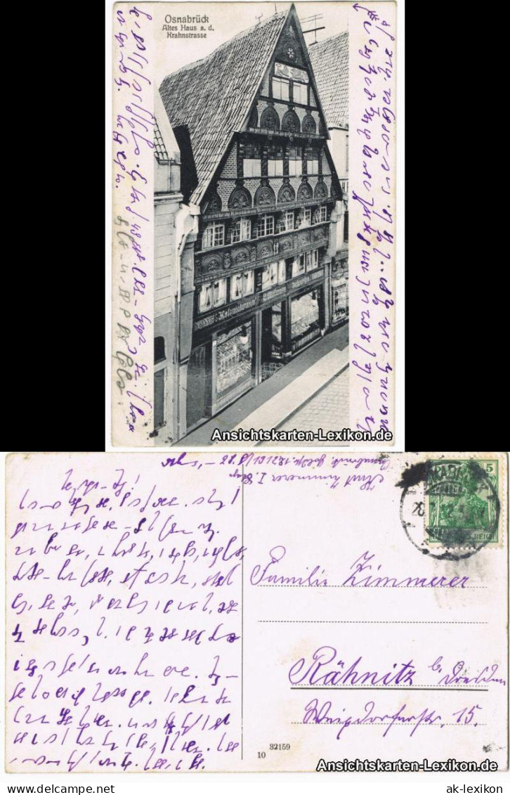 Ansichtskarte Osnabrück Altes Huas - Kolonialwaren - Krahnstrasse 1912  - Osnabrück