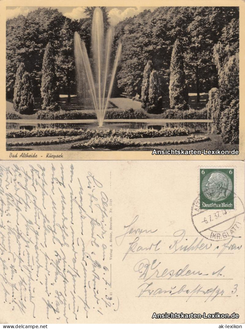 Postcard Bad Altheide Polanica-Zdrój Kurplatz 1937  - Schlesien