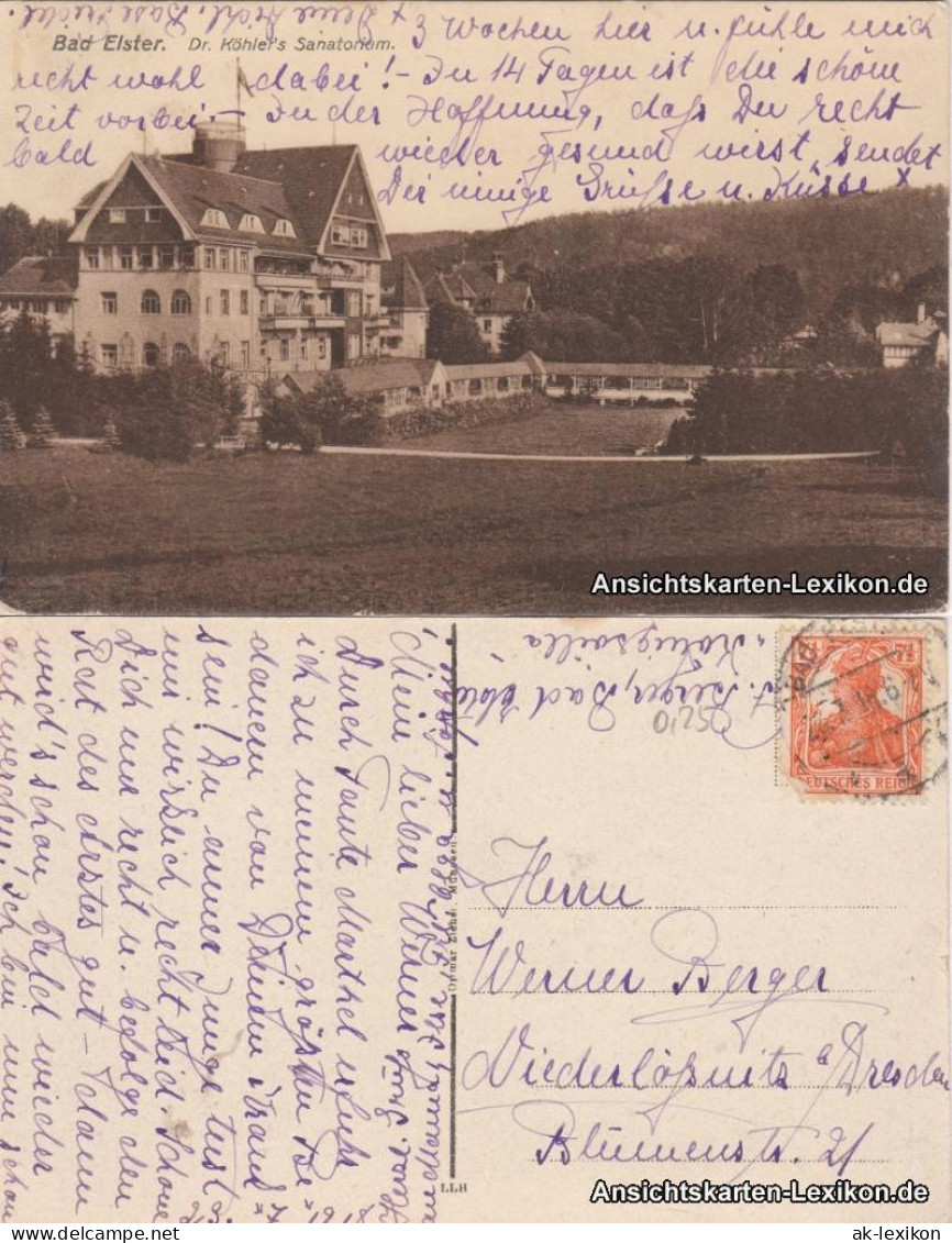 Ansichtskarte Bad Elster Köhlers Sanatorium 1918  - Bad Elster