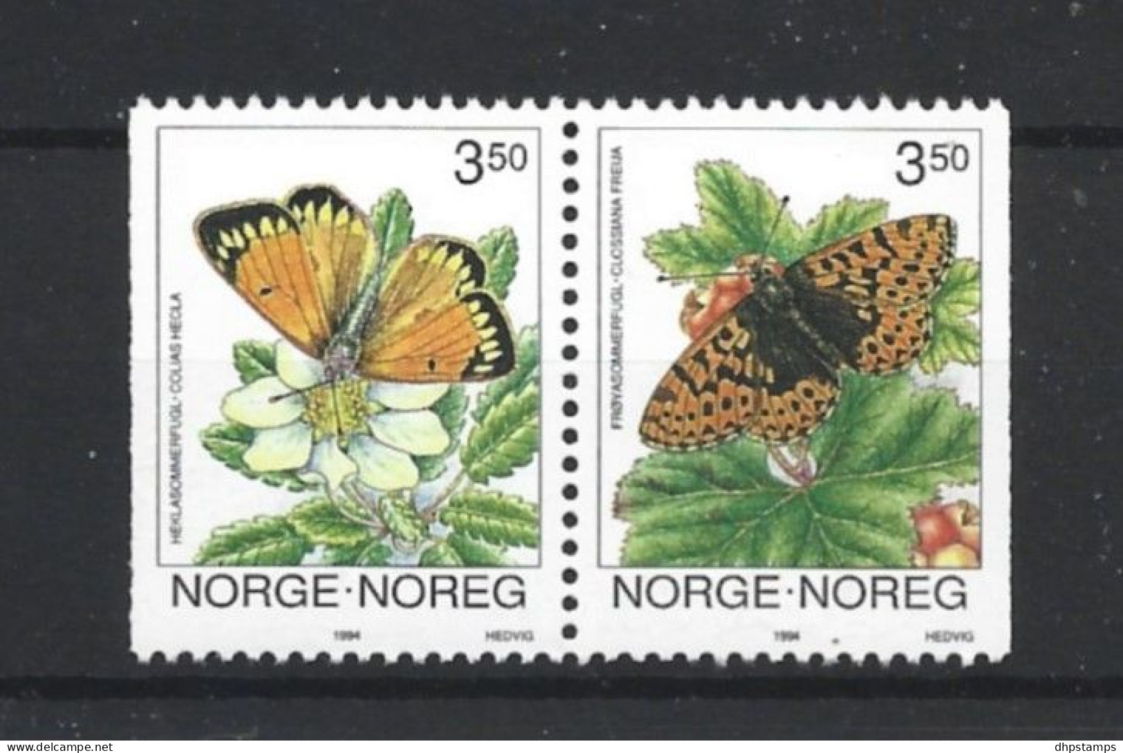 Norway 1994 Butterflies Pair Y.T. 1107/1108 ** - Nuevos