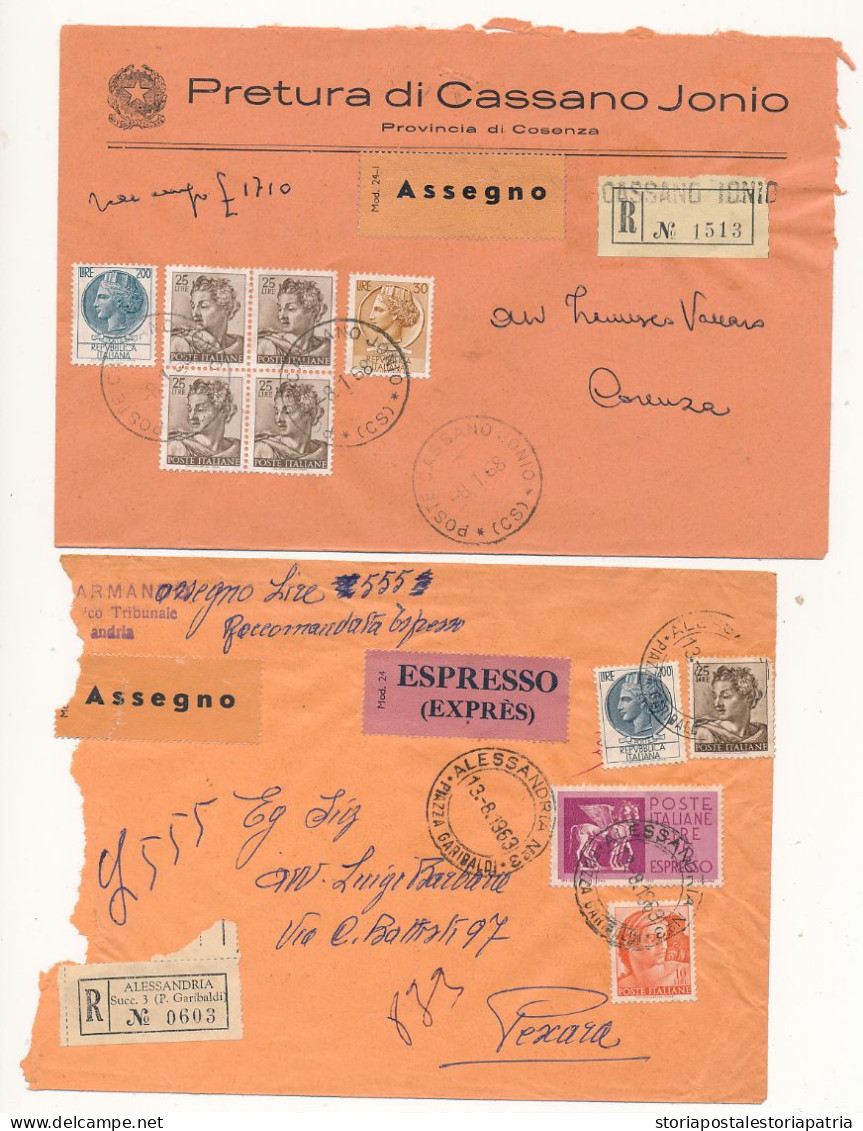 MICHELANGIOLESCA LOTTO DI 13 RACCOMANDATE CON ASSEGNO - 1961-70: Storia Postale