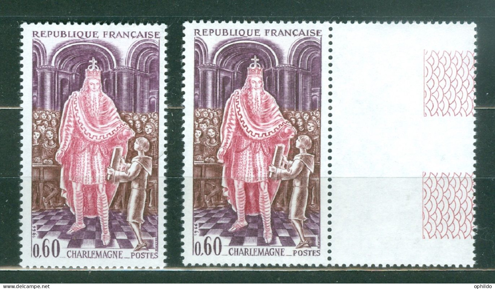 France   1497 En 2 Exemplaires   * *  TB  Charlemagne En 2 Nuances  Rose Et Brunrose   - Unused Stamps