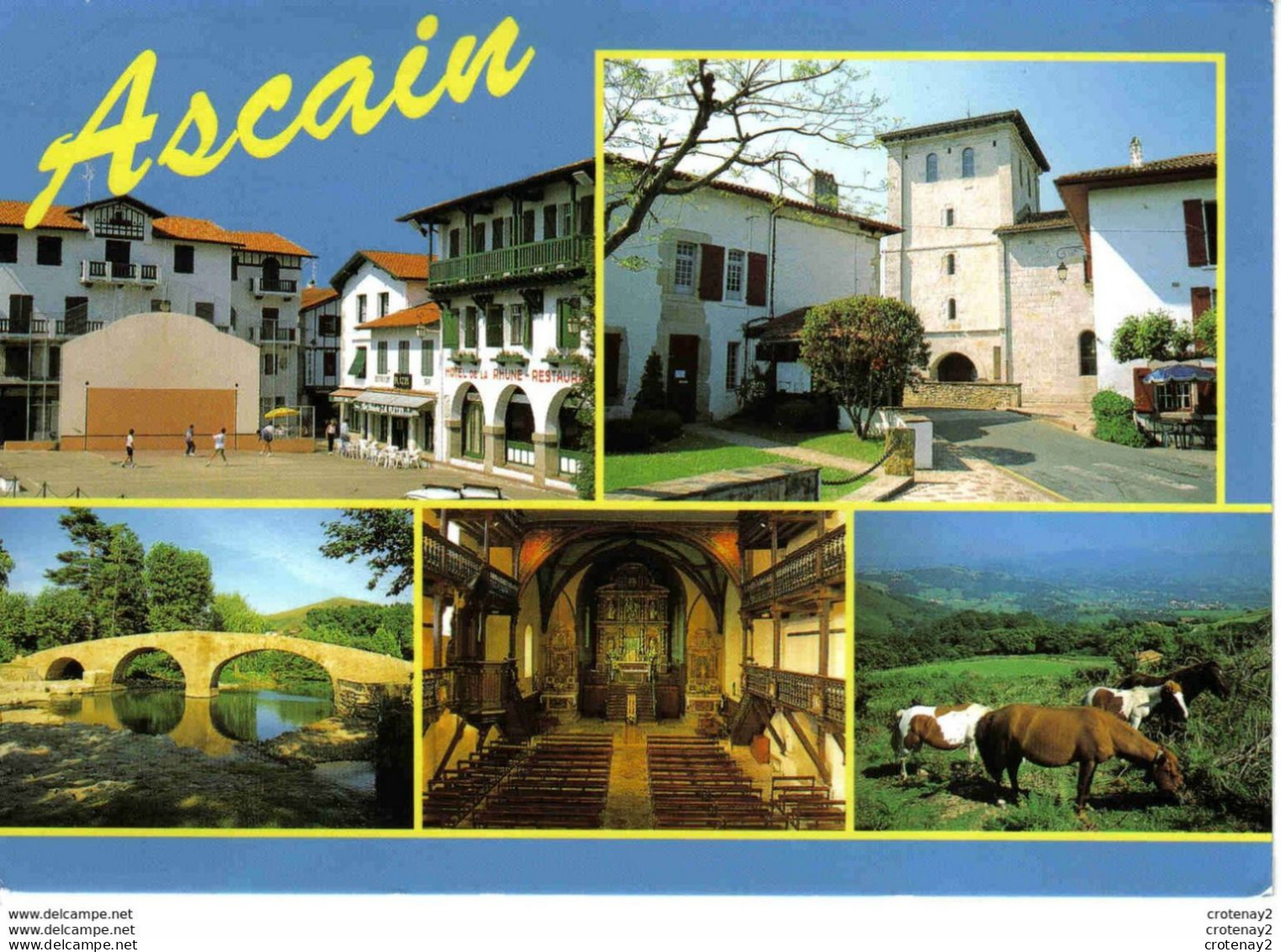 64 ASCAIN Hôtel Restaurant De La Rhune Fronton Pelote Basque Chevaux Pont VOIR DOS Postée De AINHOA Timbre Vacances - Ascain