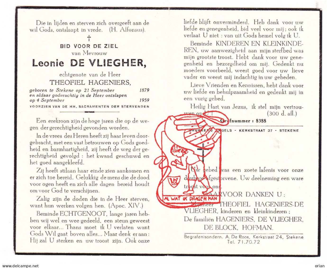 DP Leonie De Vliegher ° Stekene 1879 † 1959 X Theofiel Hageniers // De Block Hofman - Devotion Images