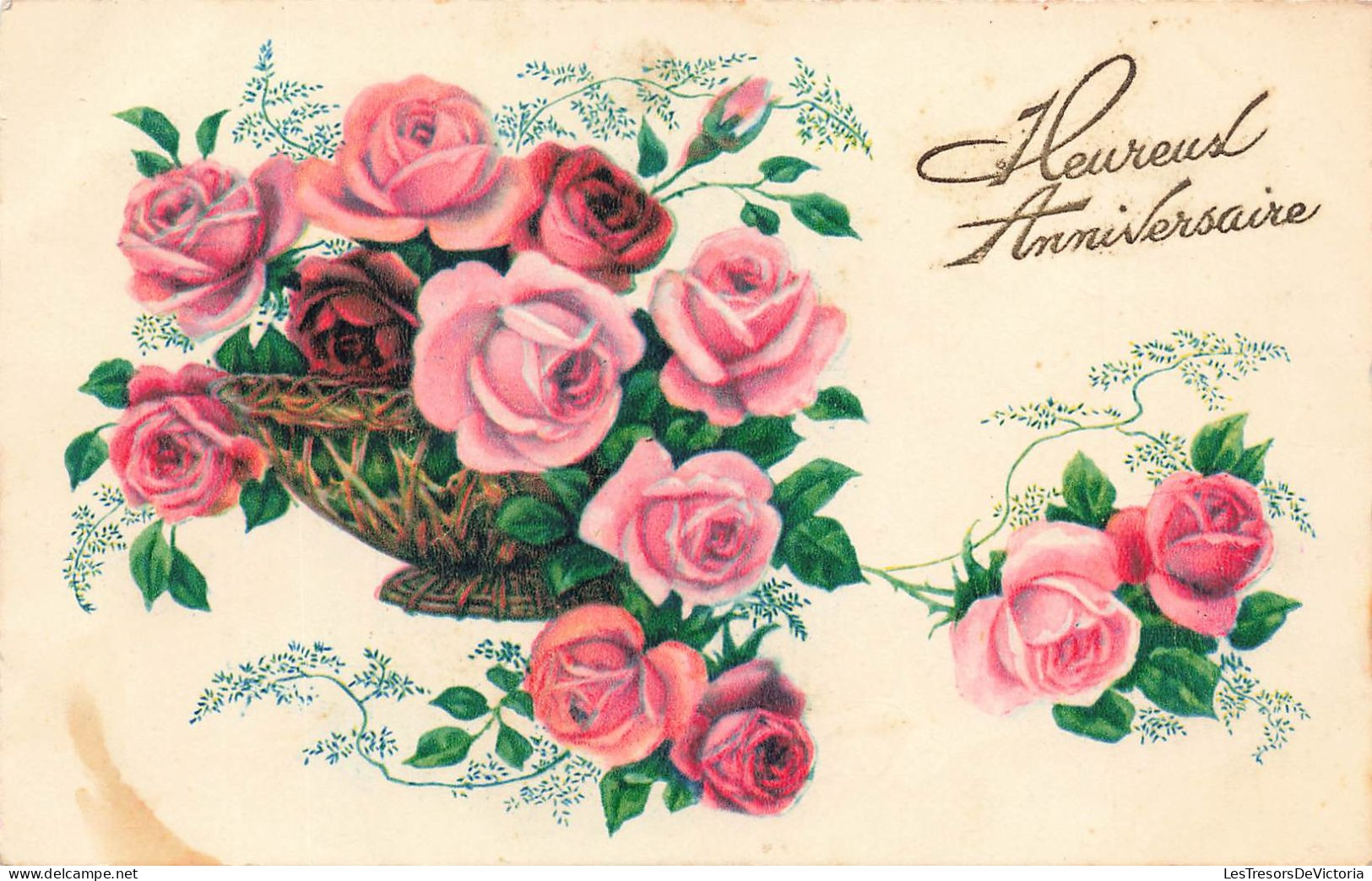 FETES ET VOEUX - Anniversaire - Un Panier De Rose - Colorisé - Carte Postale Ancienne - Birthday