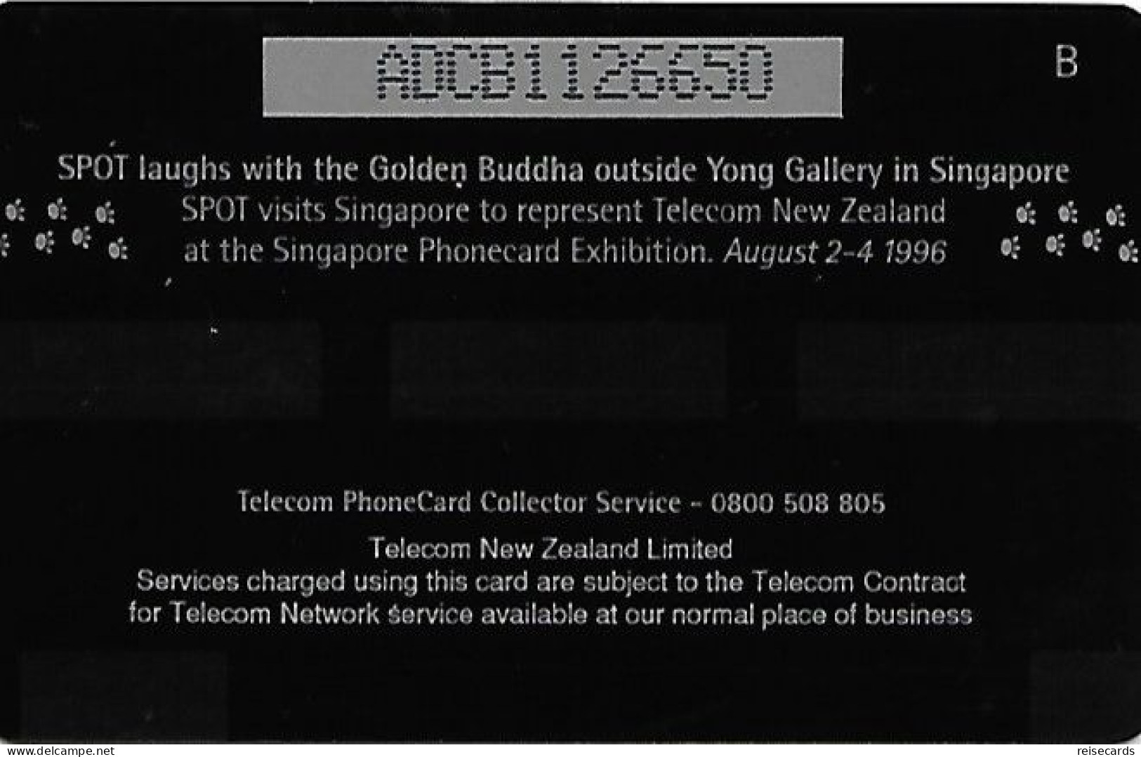 New Zealand: Telecom - 1996 Phonecard Exhibition Singapore 96, Spot Laughs With Golden Buddha - New Zealand