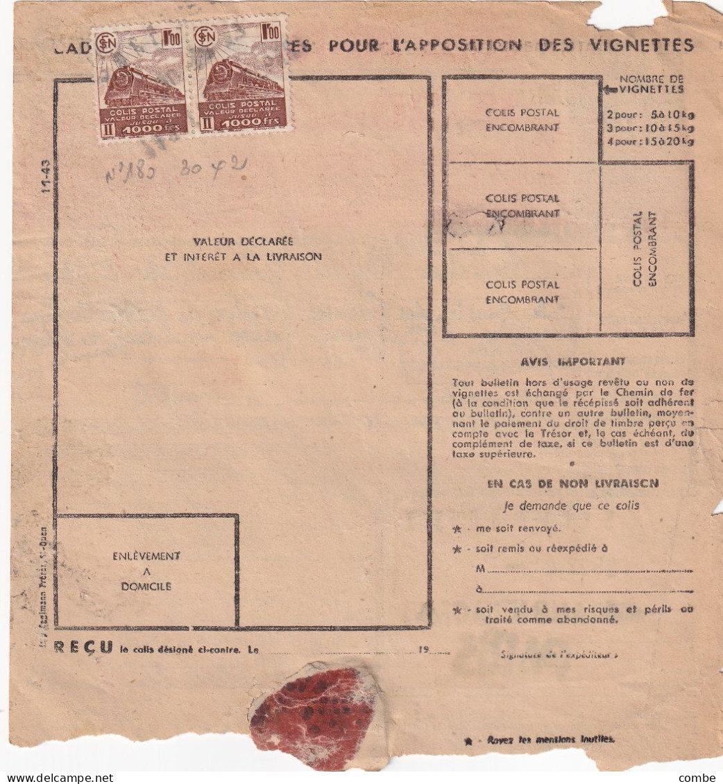 COLIS POSTAUX. R. N° 206. ET 177 X 2. 1940. 2000Fr. AURILLAC POUR PARIS   / 6000 - Briefe U. Dokumente