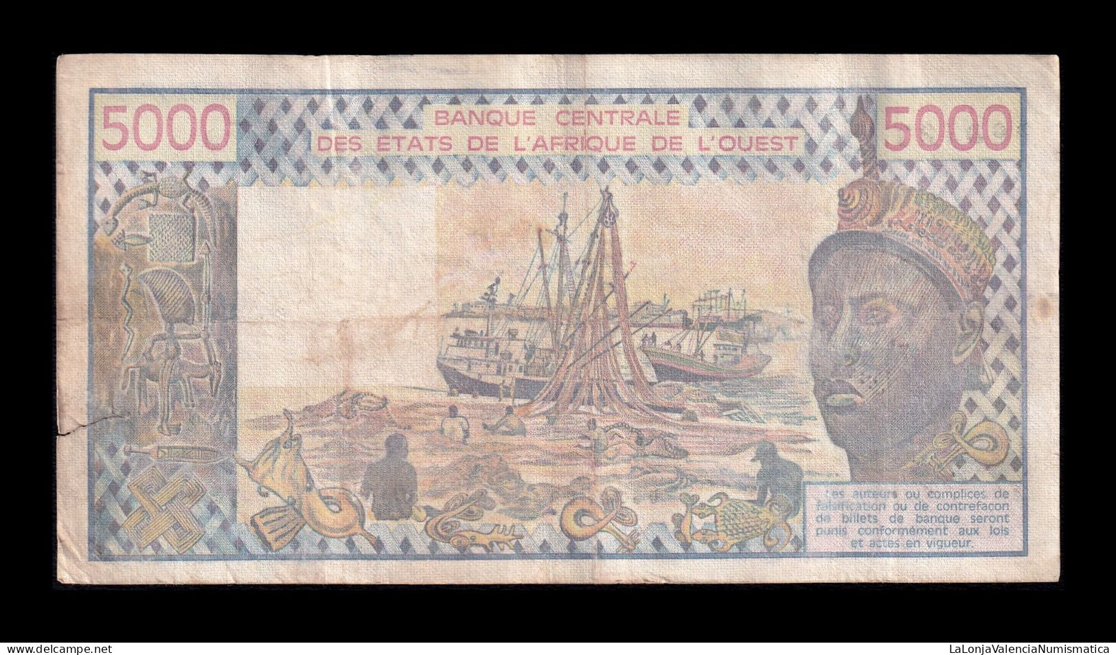 West African St. Senegal 5000 Francs 1987 Pick 708Kl Bc/Mbc F/Vf - West African States