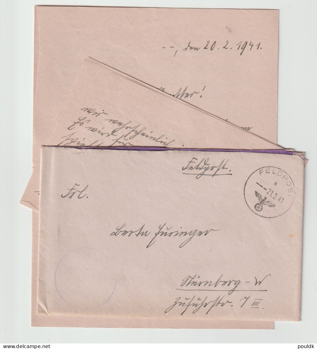 German Feldpost WW2 From Abbeville-Drucat In France - I/Jagdgeschwader 51 Posted 21.2.1941. Postal Weight 0,04 Kg. Pleas - Militares