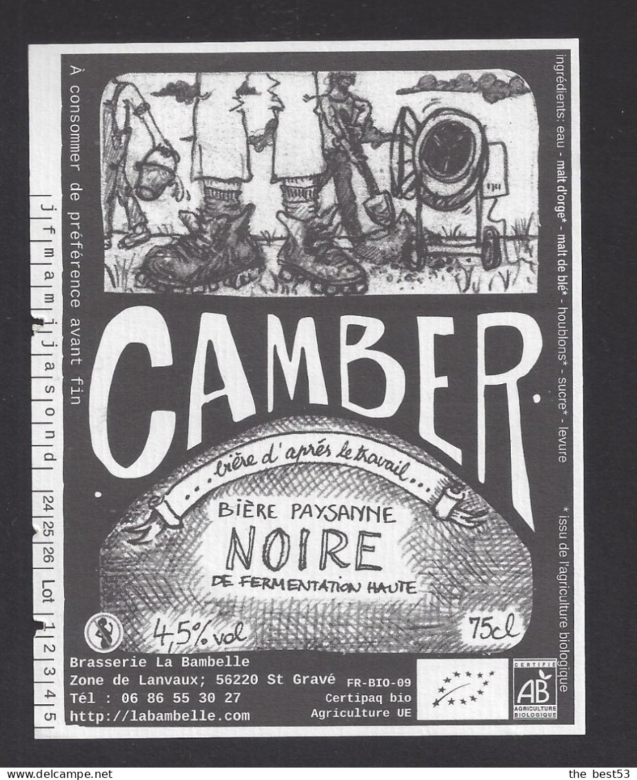 Etiquette De Bière Noire    -  Camber -   Brasserie La Bambelle  à  Saint Gravé  (56) - Birra