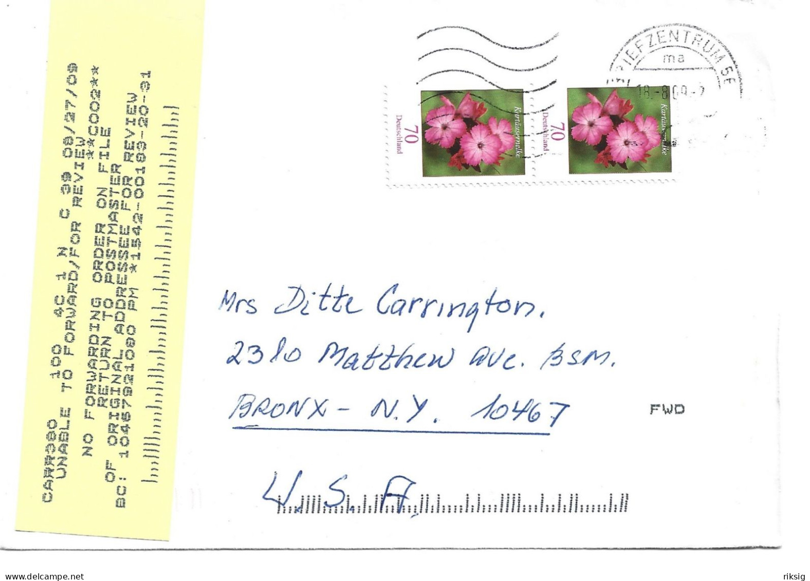 Germany - Letter Sent To USA 2009  H-614 - Cartas & Documentos