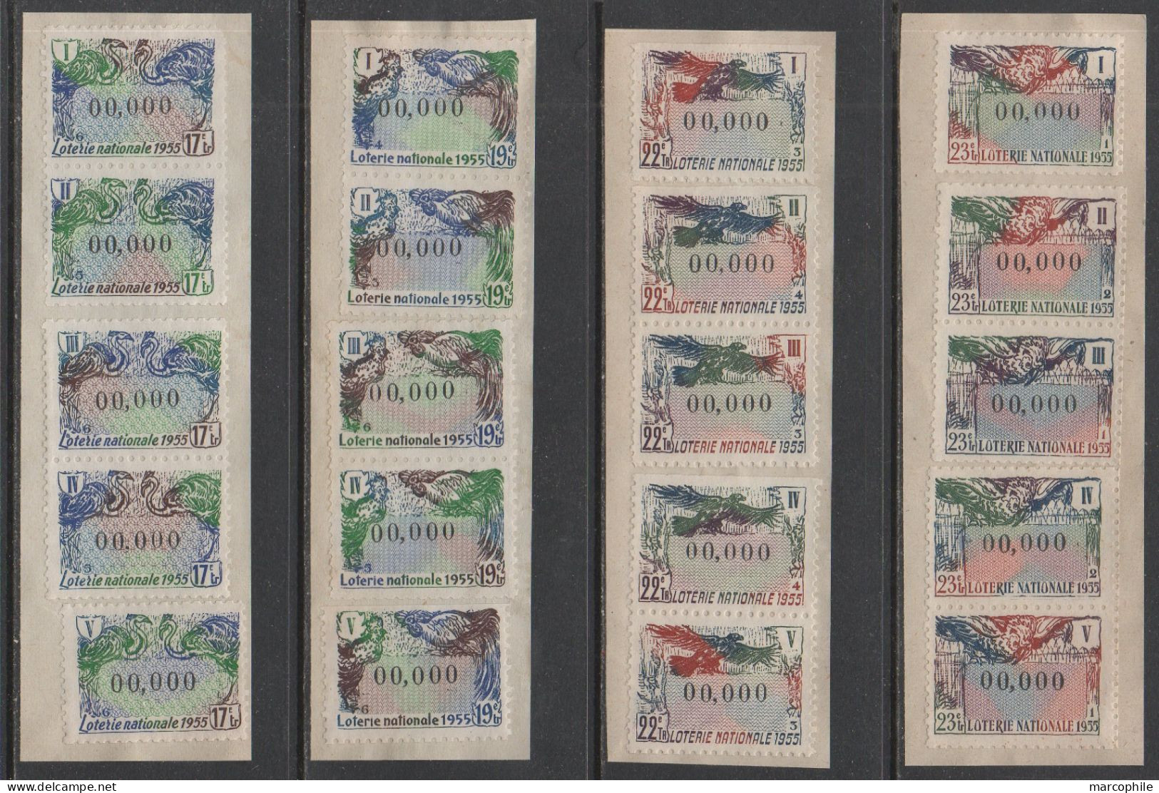 FRANCE - LOTERIE NATIONALE / 1955 - 20 VIGNETTES SPECIMEN DIFFERENTES NUMEROTEES "000.000" - Lottery Tickets