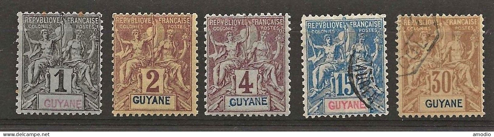Guyane Française YT 30 NSG, 31/32 N* 35, 38 Oblit. - Used Stamps