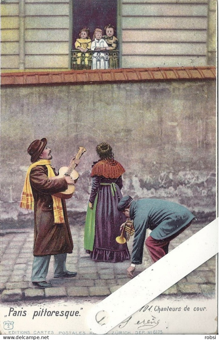 75 Paris Pittoresque, Couleurs Kunzli, Chanteur De Cour, Pleine Page D3895 - Straßenhandel Und Kleingewerbe