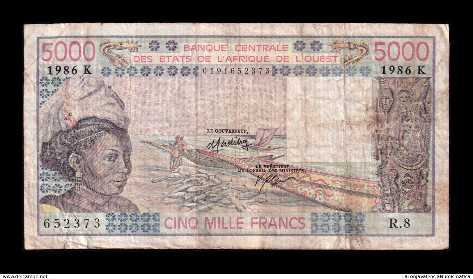 West African St. Senegal 5000 Francs 1986 Pick 708Kk Bc/Mbc F/Vf - États D'Afrique De L'Ouest