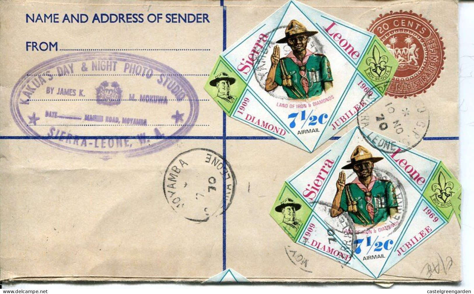 X0461 Sierra Leone, Registered Cover 1970 With Adhesive Stamp Boy Scouts Diamond Jubilee (see 2 Scan) - Brieven En Documenten