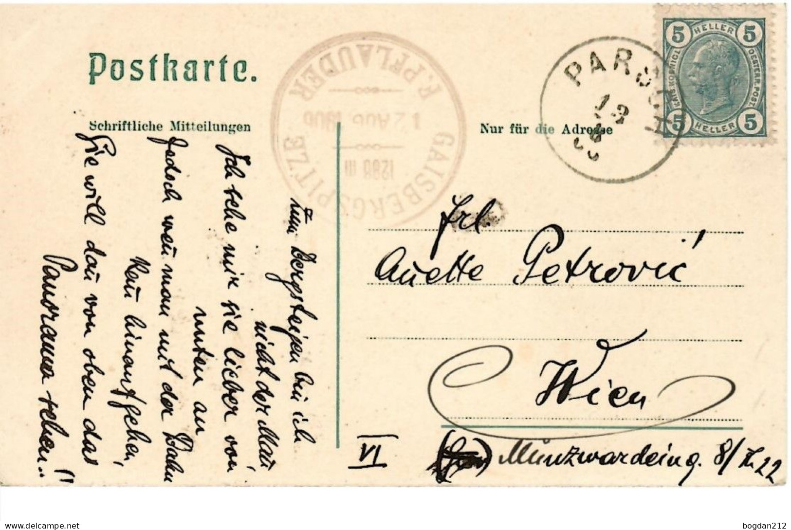 1906 - GAISBERG  Stempel PARSCH , Gute Zustand, 2 Scan - Salzburg Stadt