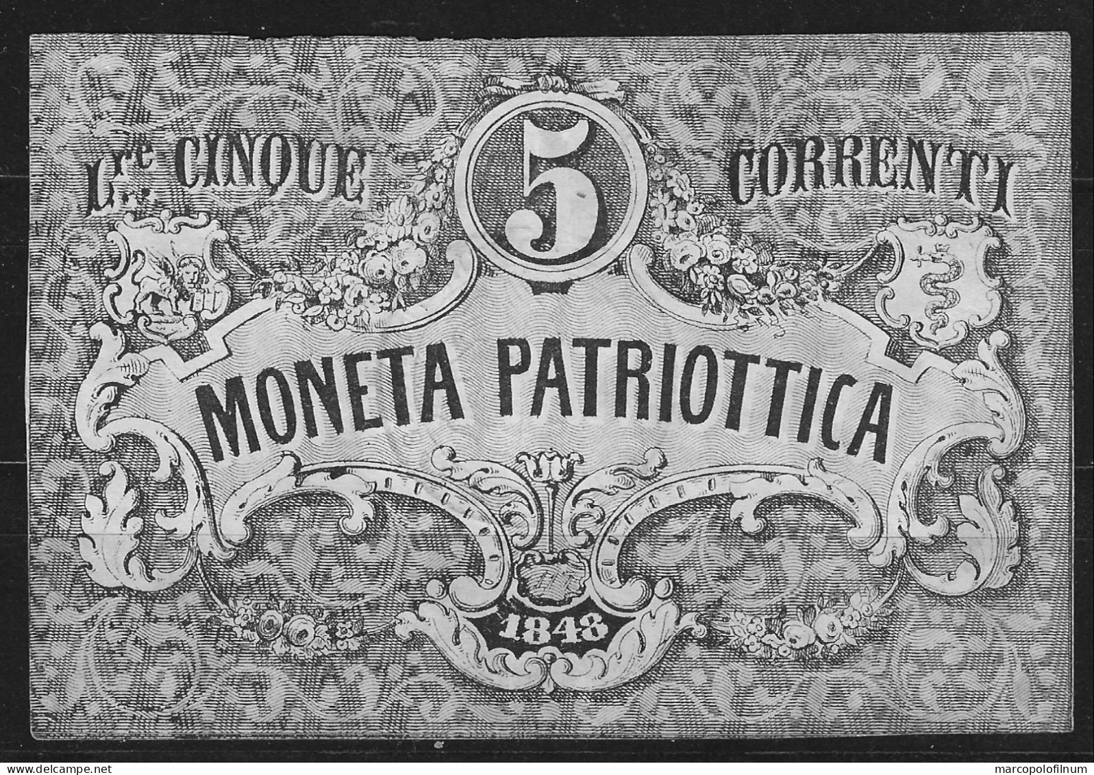 1848 - VENEZIA - MONETA PATRIOTTICA  - LIRE 5 - BB - Sonstige & Ohne Zuordnung