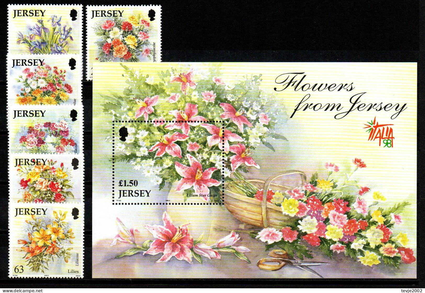 Jersey 1998 - Mi.Nr. 859 - 864 + Block 20 - Postfrisch MNH - Blumen Flowers - Altri & Non Classificati