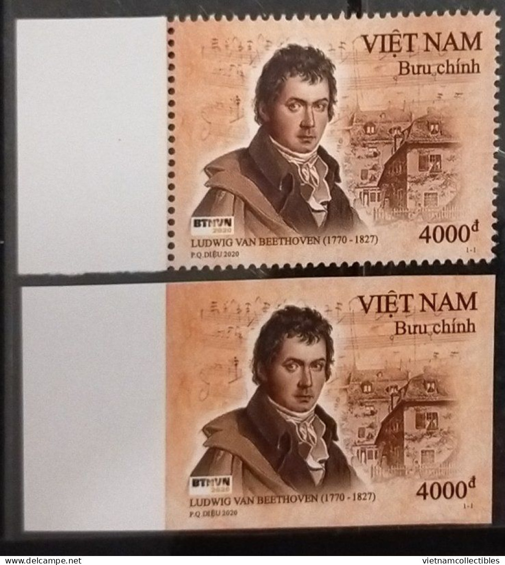 Lot Of 5 Vietnam Perf Stamps + 2 Imperf Stamps For Postage (registered) 2020 : Beethoven - Inside Is Specimen One - Vietnam