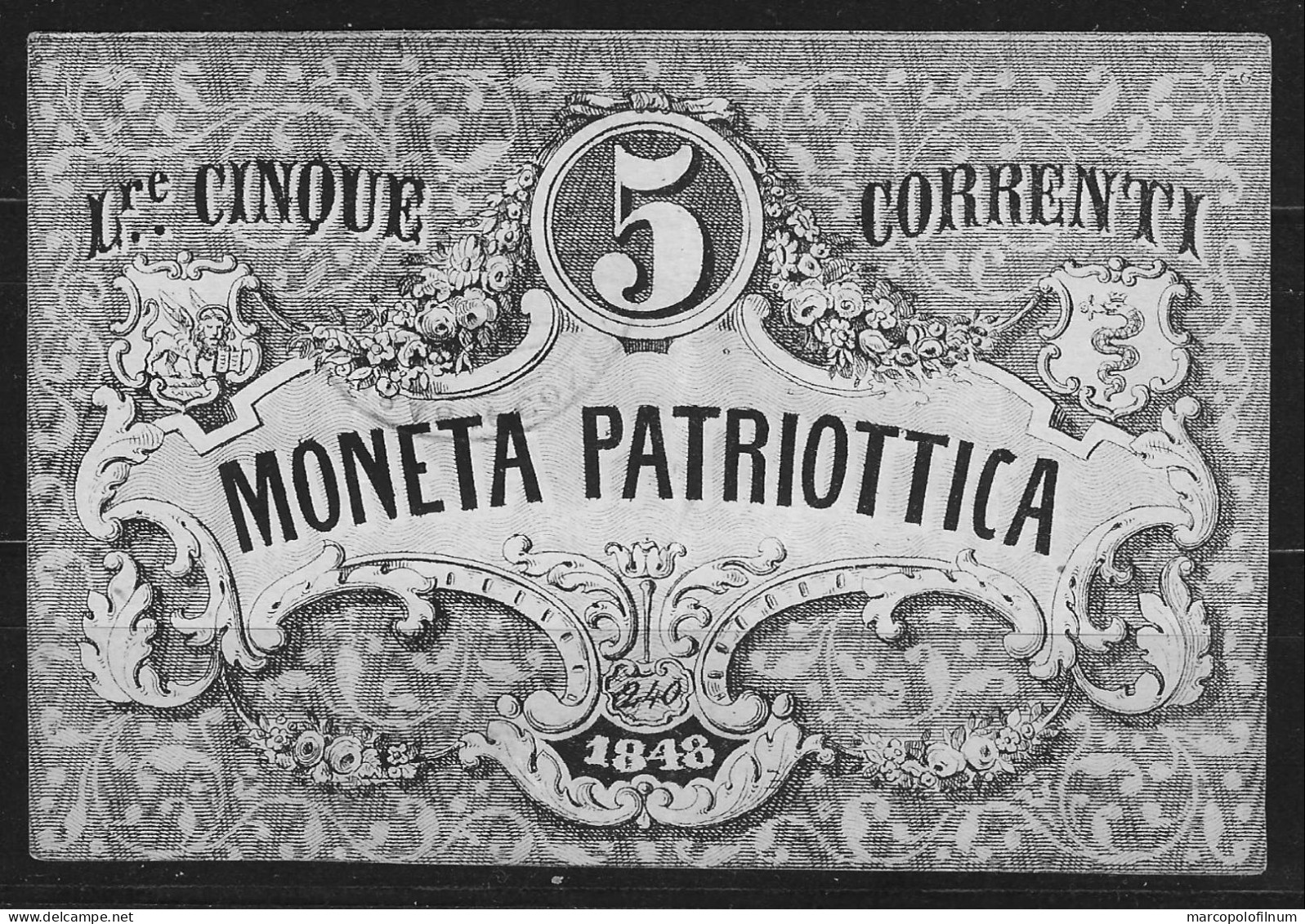 1848 - VENEZIA - MONETA PATRIOTTICA  - LIRE 5 - BB++ - Autres & Non Classés