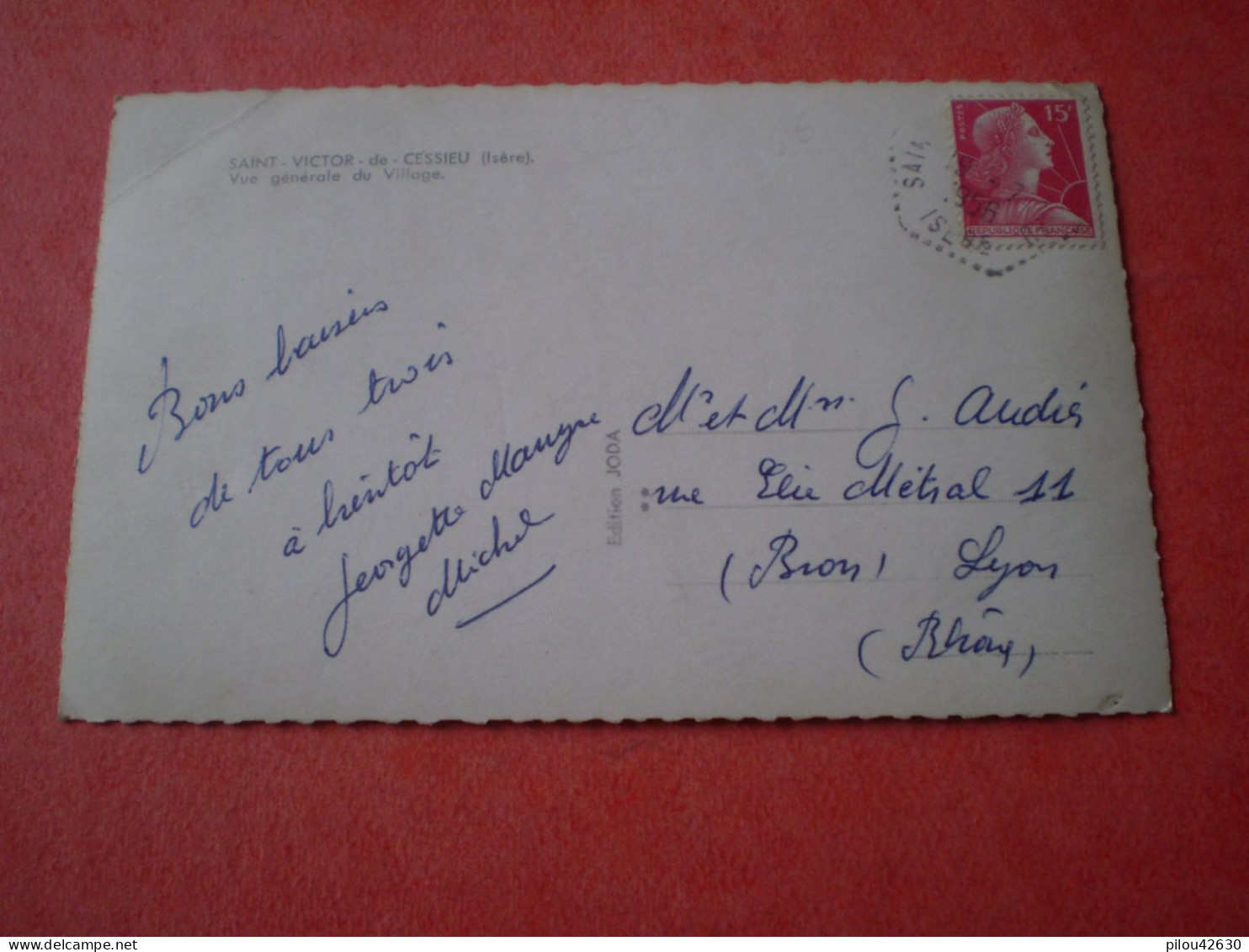 Saint Victor De Cessieu, Isère, Cachet Facteur Receveur 1956 Sur 15f Marianne De Muller - Autres & Non Classés