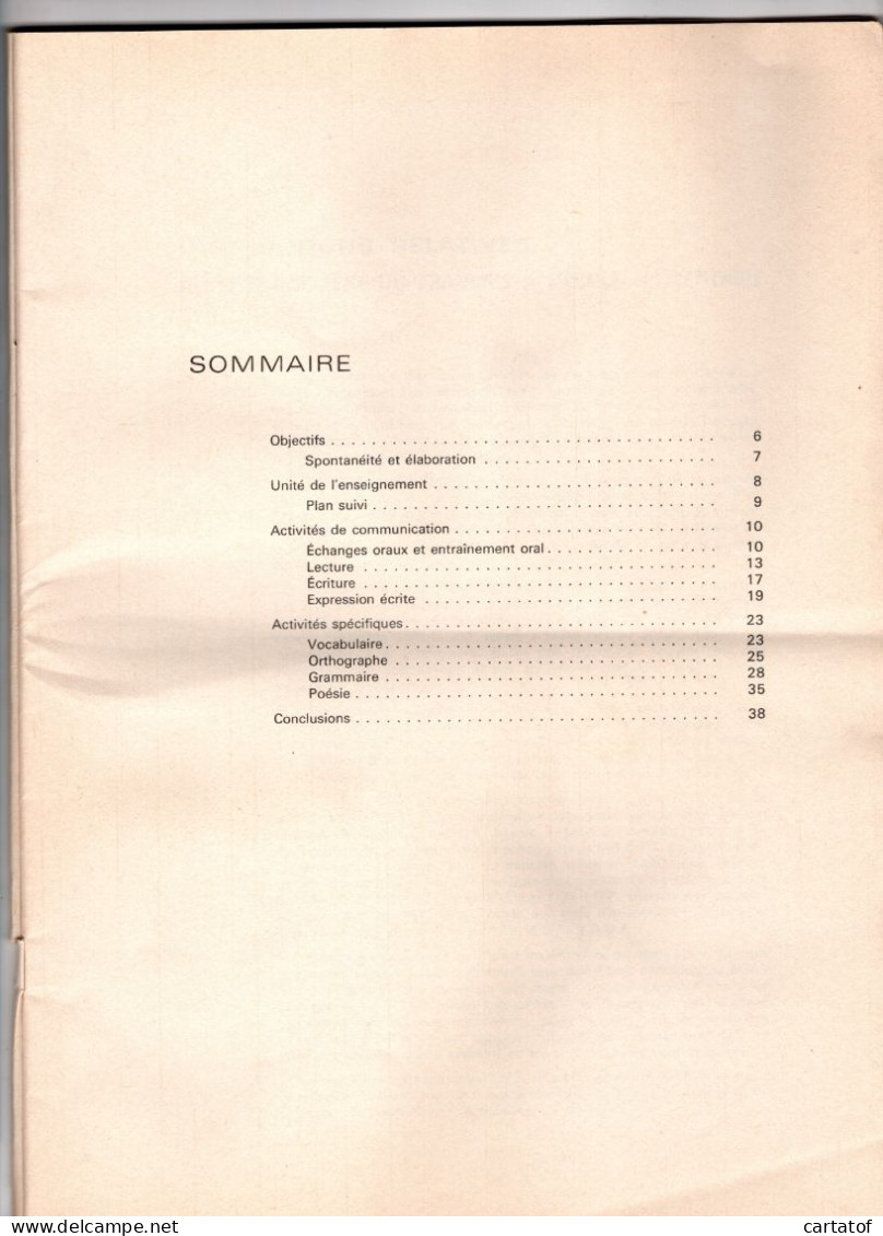 Instructions Relatives à L'Enseignement Du Français à L'Ecole Elémentaire . 1972 . Ministre FONTANET . TILLY Sur SEULLES - Sin Clasificación