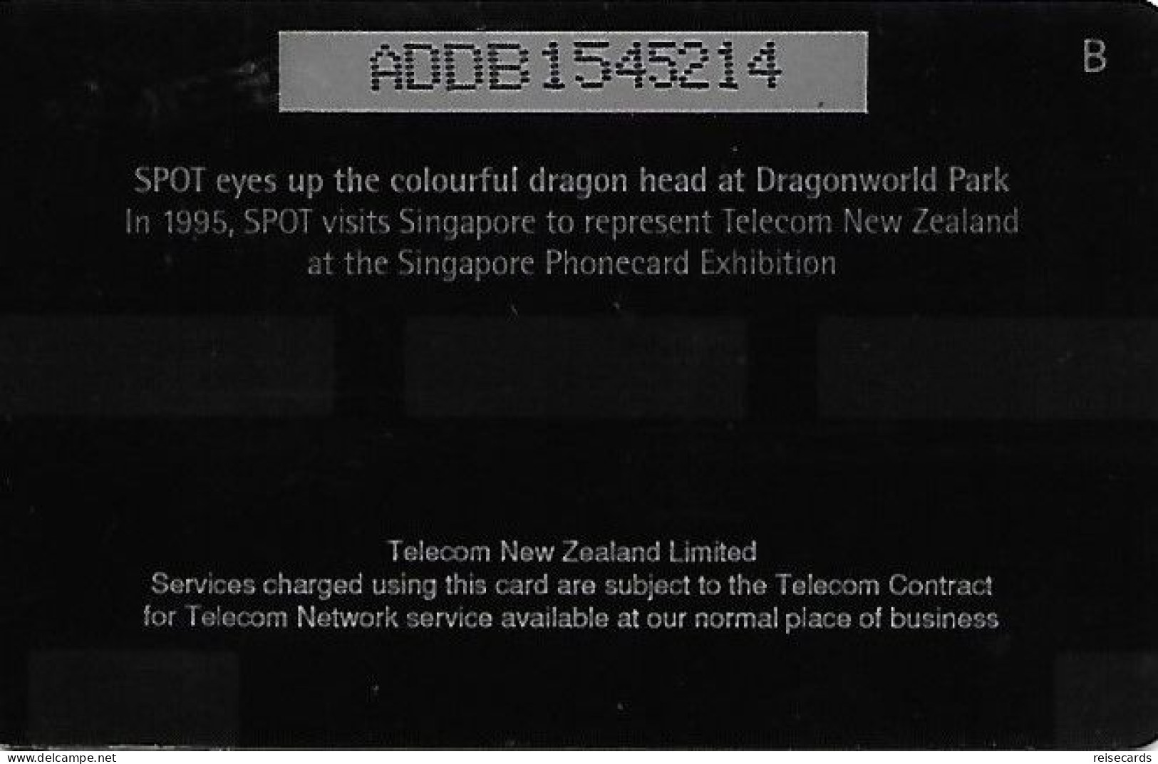 New Zealand: Telecom - 1995 Phonecard Exhibition Singapore, Spot At Dragonworld Park - Nouvelle-Zélande