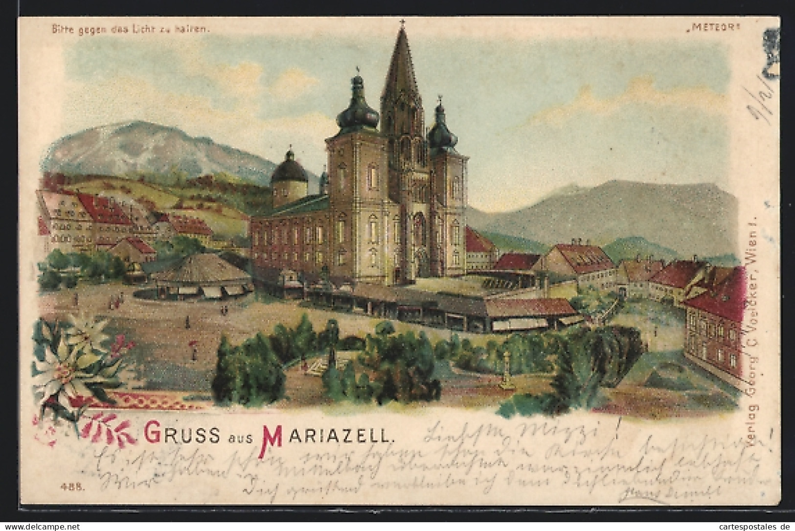 Lithographie Mariazell, Wallfahrtskirche, Gnadenbild Im Himmel, Halt Gegen Das Licht  - Autres & Non Classés