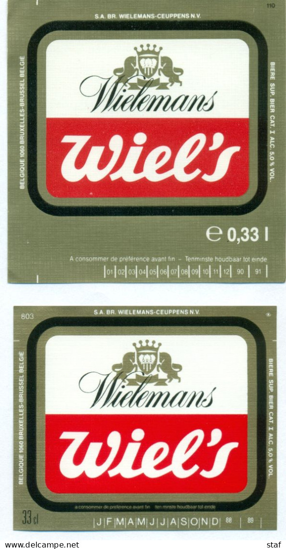 2 Oude Etiketten Bier Wiel's 25 Cl En 0,33 L.- Brouwerij / Brasserie Wielemans Te Brussel - Cerveza