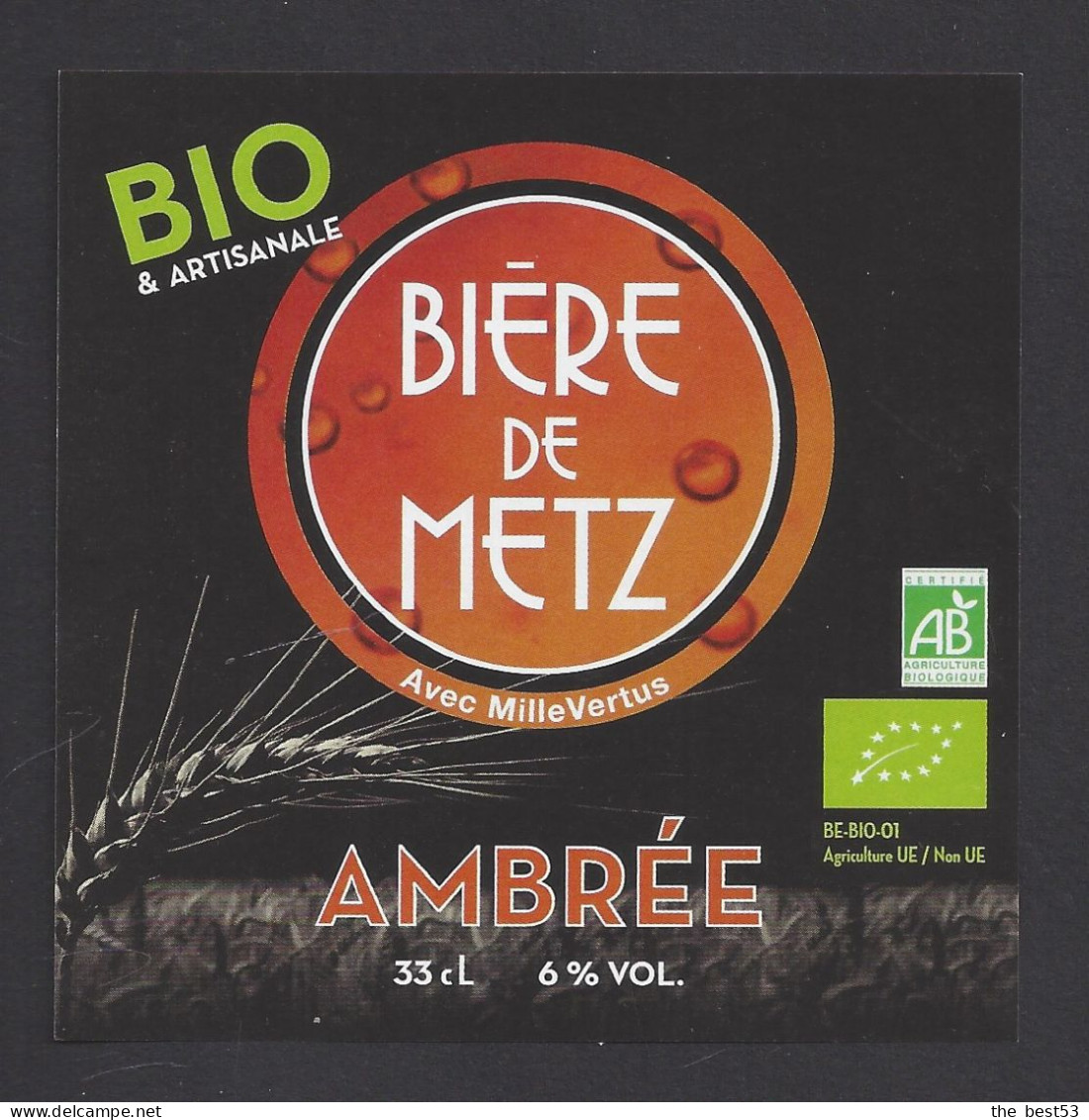 Etiquette De Bière Ambrée  Bio  -  Brasserie Bière De Metz  à  Jury  (57) - Bier