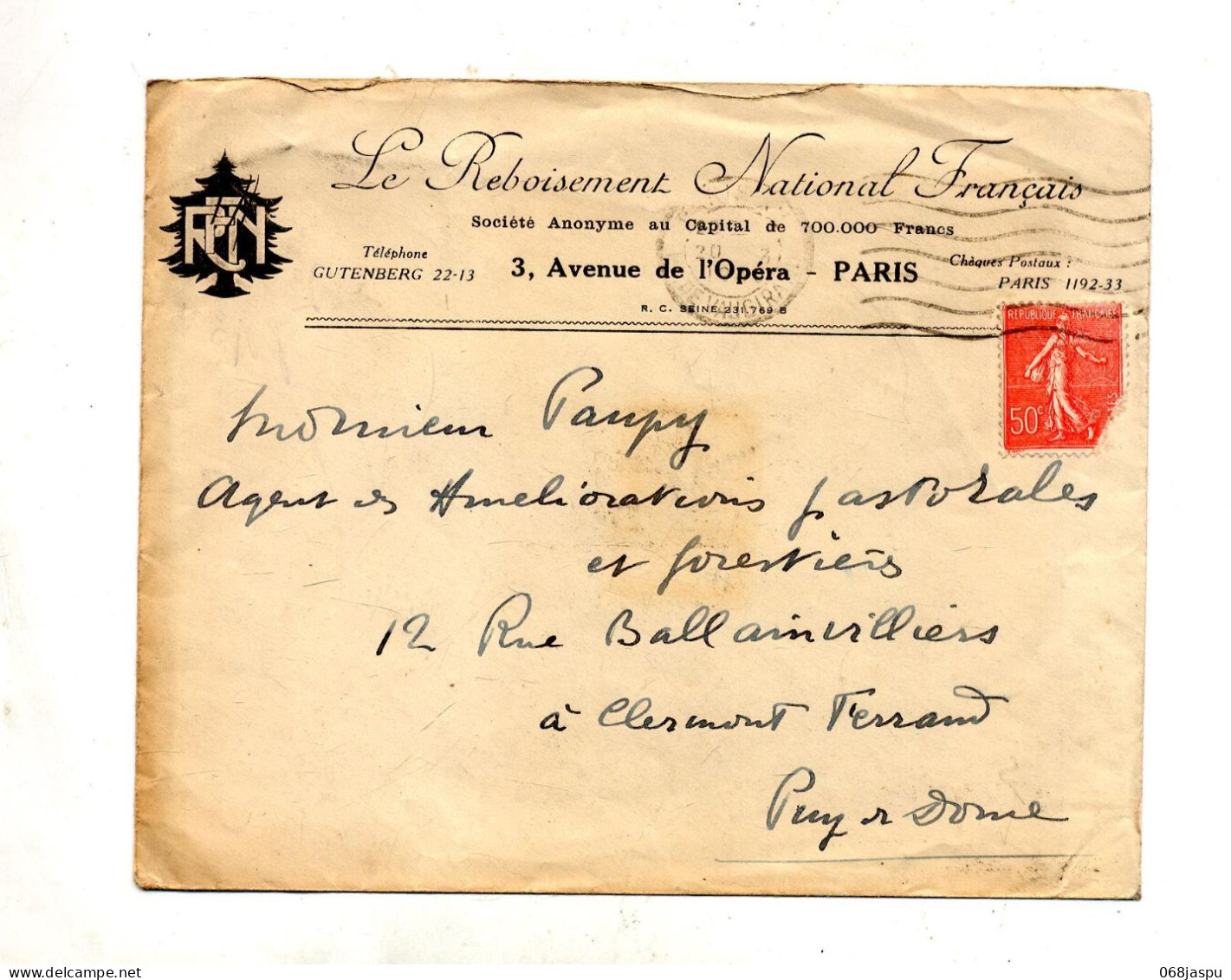 Lettre Flamme Muette Paris Entete Reboisement National - Mechanical Postmarks (Advertisement)