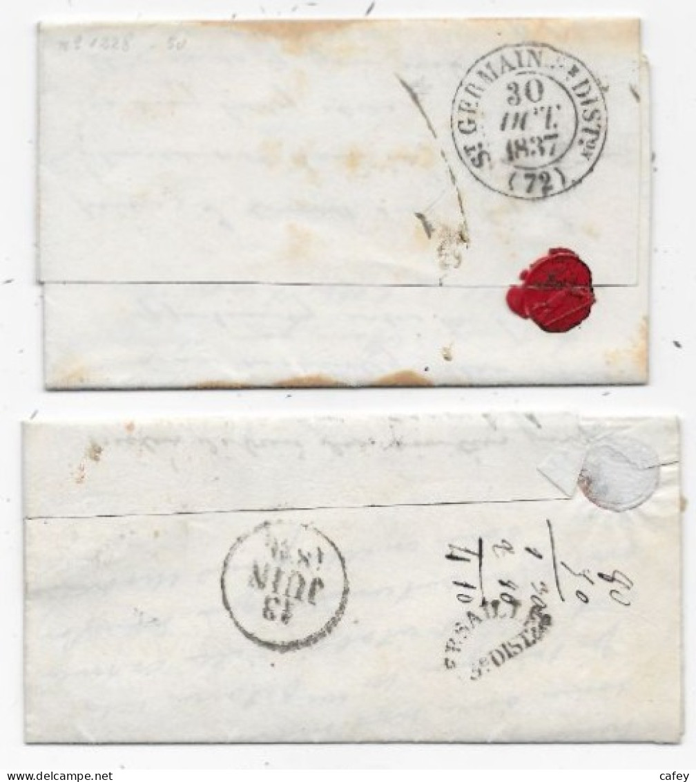 2 Lettres De PARIS Verso Cachet D'arrivé VERSAILLES 3e DIST. Et ST GERMAIN 2e DISTon - 1801-1848: Précurseurs XIX