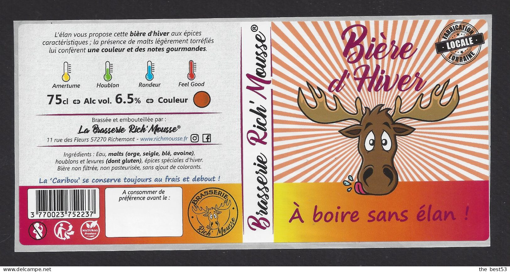Etiquette De Bière  D'Hiver -  A Boire Sans Elan  -    Brasserie Rich'Mousse  à  Richemont  (57) - Cerveza