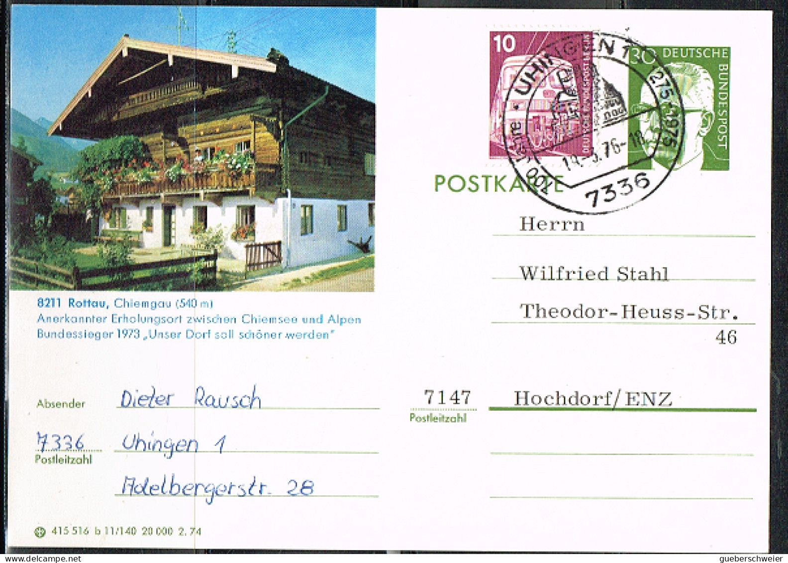 NAT-L34 - ALLEMAGNE Entier Postal Illustré De Rottau Chiemgau 1976 - Cartes Postales Illustrées - Oblitérées