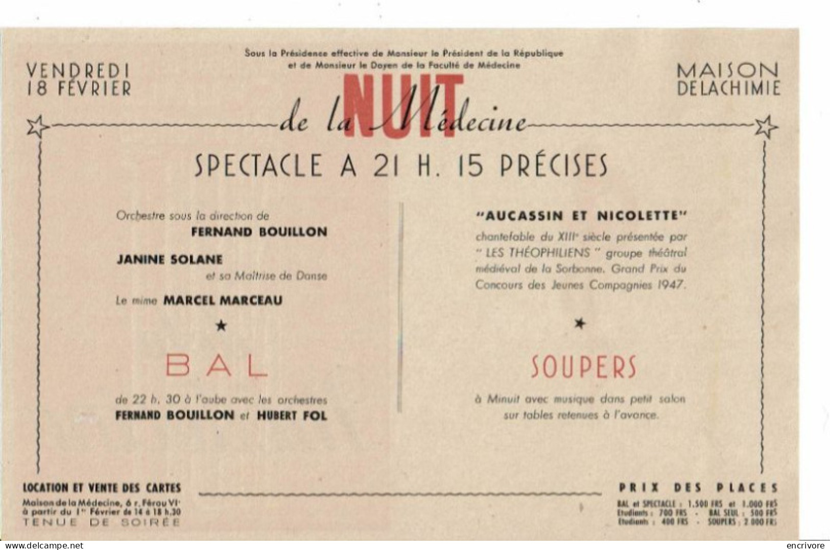 Programme Flyeur Nuit De La Médecine 1949 - Programmes