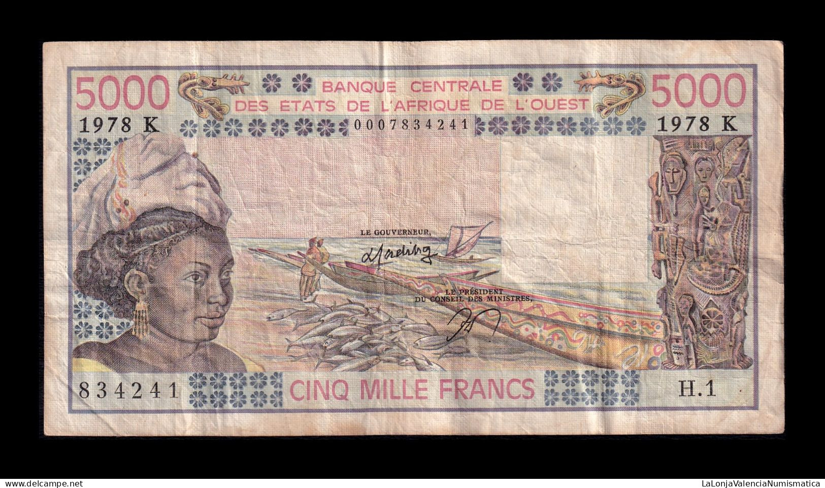 West African St. Senegal 5000 Francs 1978 Pick 708Ka Bc/Mbc F/Vf - West-Afrikaanse Staten