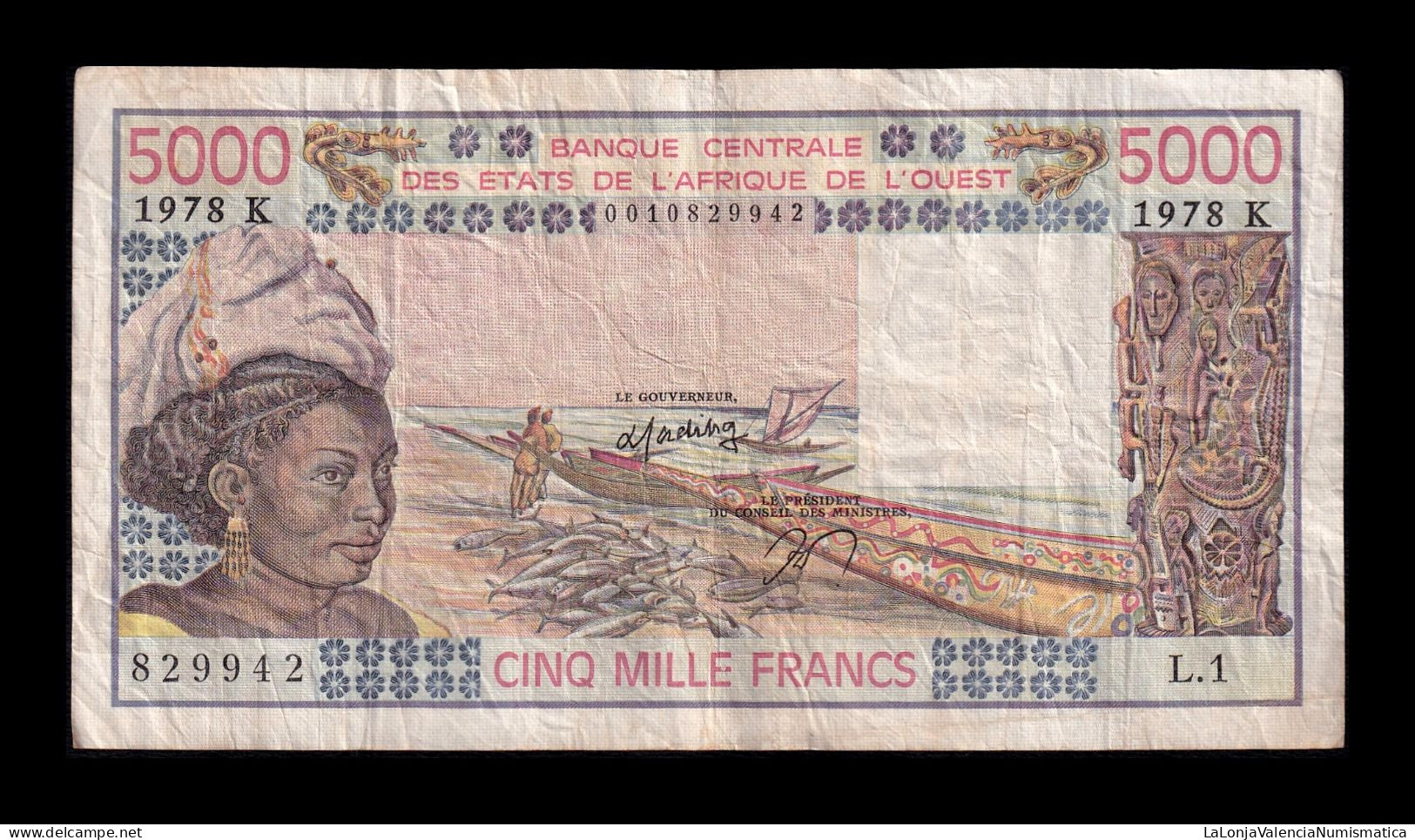 West African St. Senegal 5000 Francs 1978 Pick 708Ka Bc/Mbc F/Vf - États D'Afrique De L'Ouest