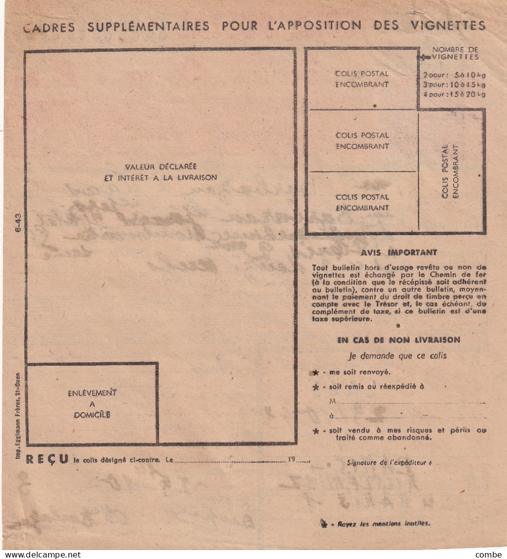 COLIS POSTAUX. 3 à 8 Kg. N° 204 . 12 DOUZAINES D'OEUFS. LAAS GERS POUR PARIS   / 6000 - Storia Postale