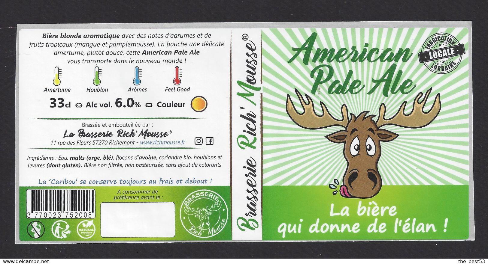 Etiquette De Bière Pale Ale  -  La Bière Qui Donne De L'Elan  -    Brasserie Rich'Mousse  à  Richemont  (57) - Bière