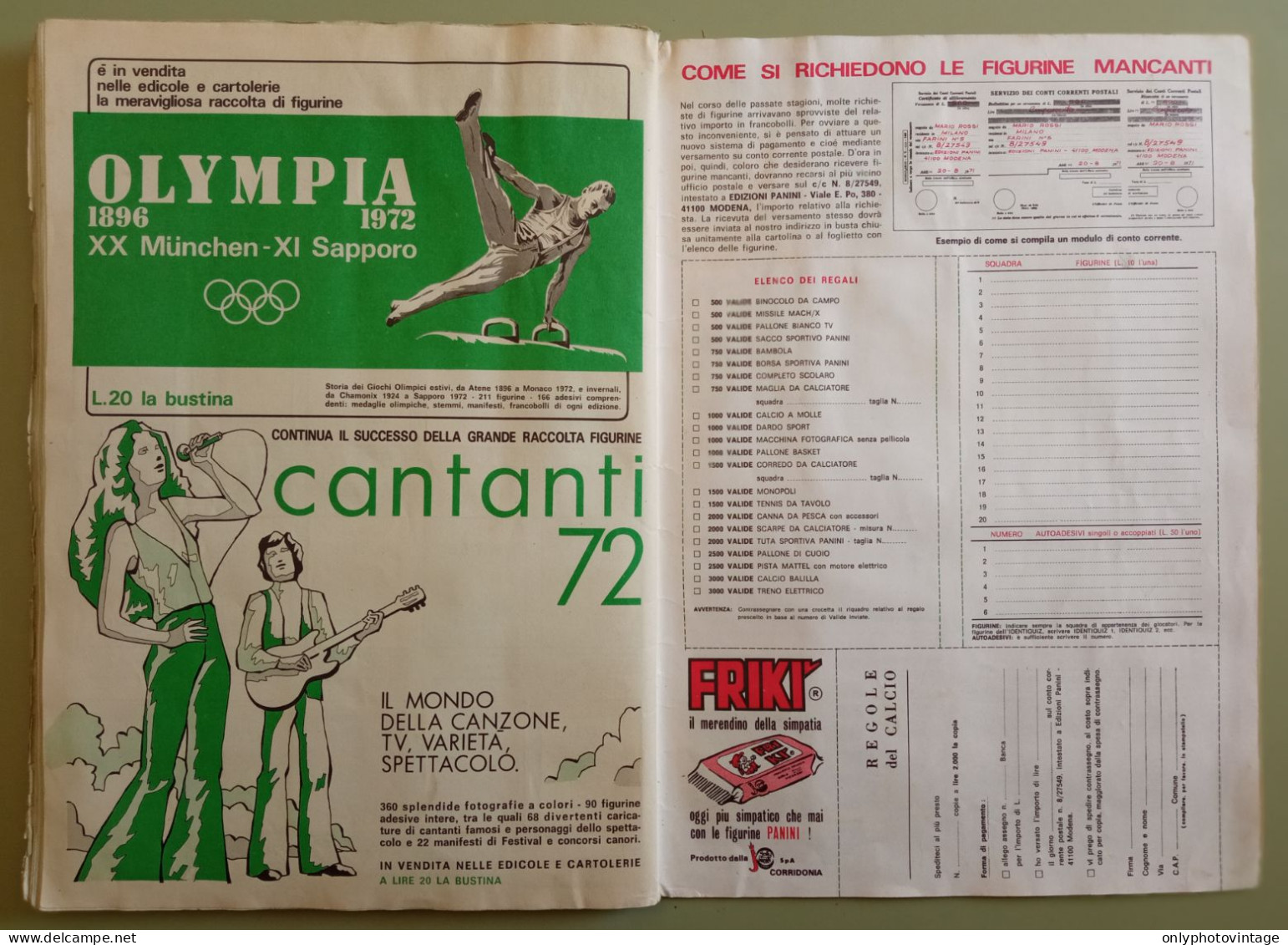 Album Figurine Calciatori Panini 1971-72 Raro Quasi Completo