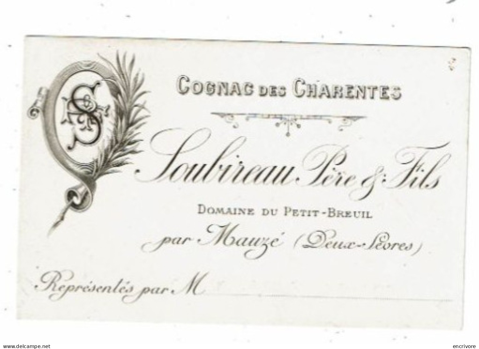 Carte De Visite SOUBIREAU PERE FILS Domaine Du Petit Breuil Mauzé COGNAC DES CHARENTES - Visiting Cards