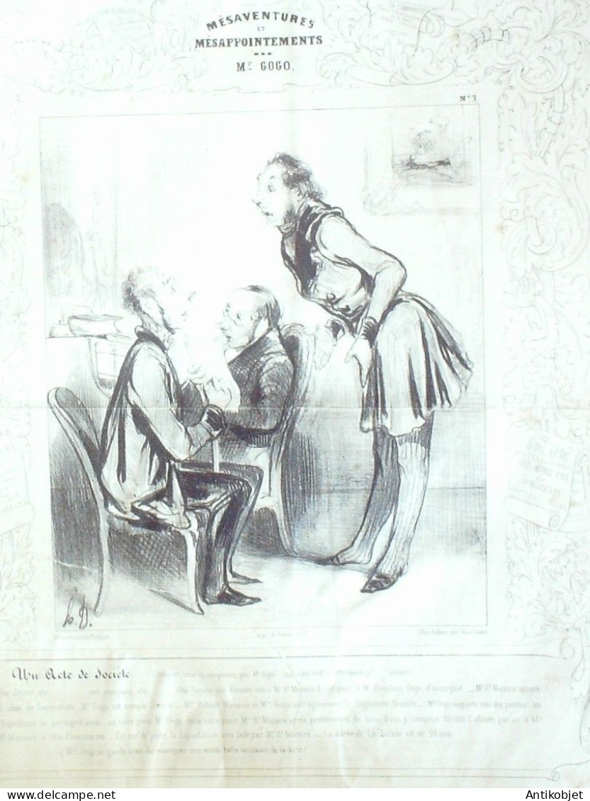 Litho Daumier Honoré Mésaventures Et Désappointements De Mr Gogo N°3 Gavarni Paul 1838 - Estampes & Gravures