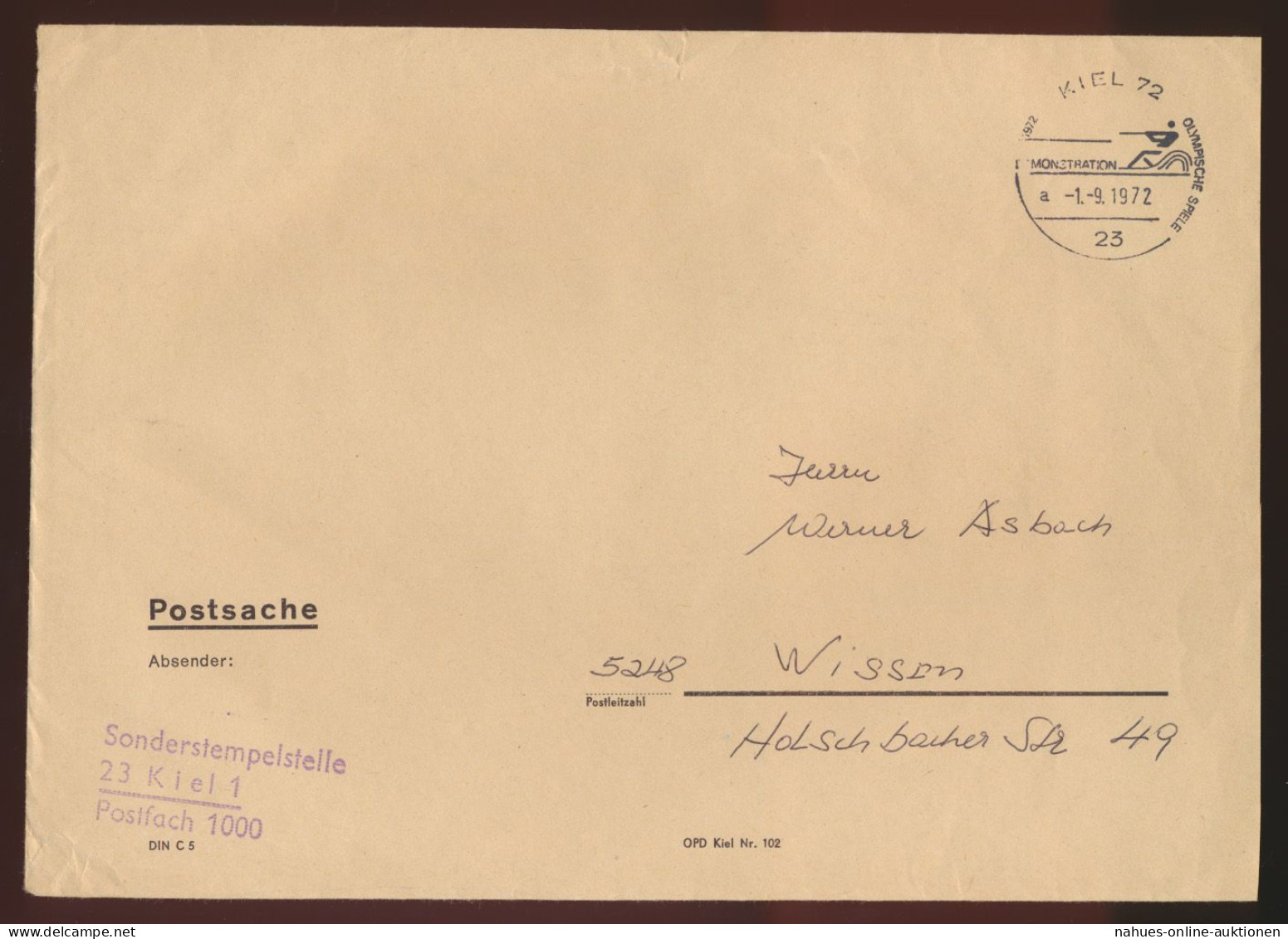 Postsache Bund Brief SST Kiel Olympia 1972 Nach Wissen 1.9.1972 - Briefe U. Dokumente
