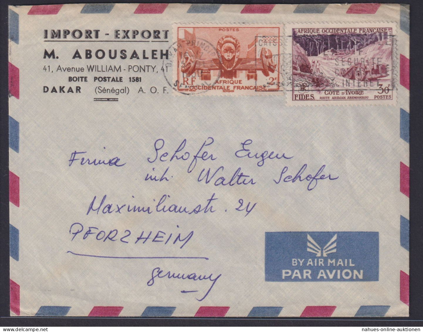 Elfenbeinküste Côte D’Ivoire Luftpost Brief MIF N. Pforzheim Übersee Destination - Ivoorkust (1960-...)