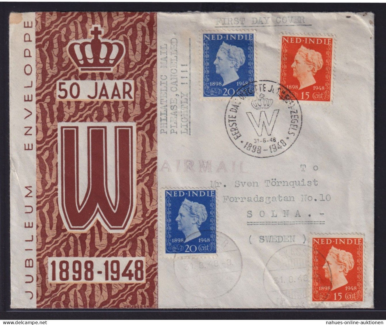 Flugpost Asien Niederländisch Indien Brief 50 Jahre Regentschaft Königin - Indonesien