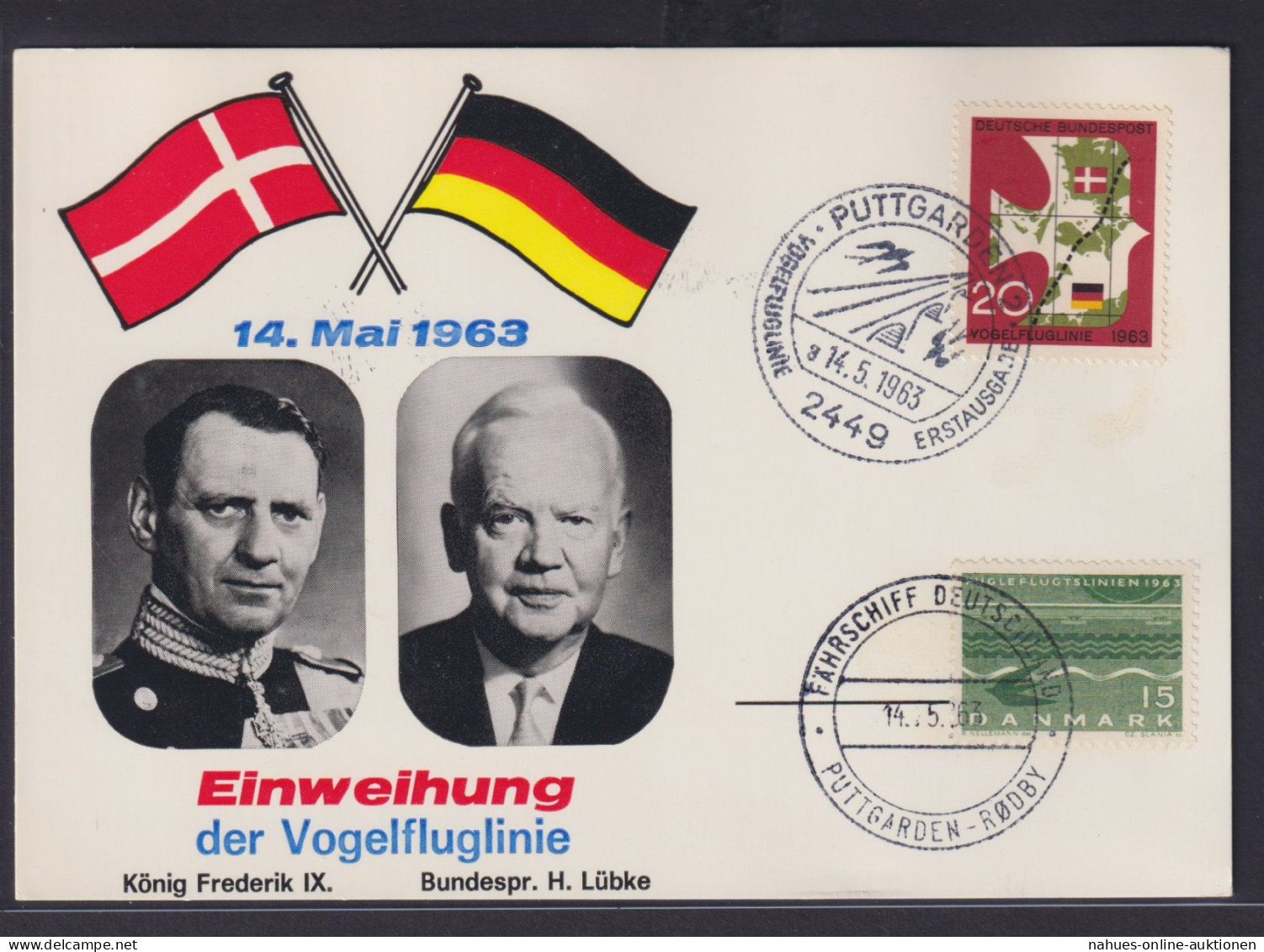 Politik Einweihung Vogelfluglinie König Frederik IX. Bundespräsident Lübke Auf - Lettres & Documents