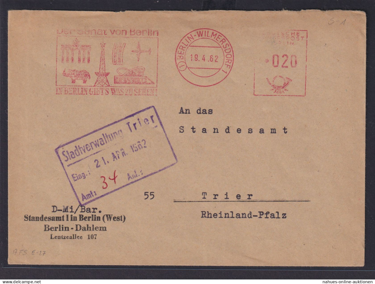 Berlin Brief Sonder Maschinenstempel Brandenburger Tor Funkturm AFS 020 DM - Cartas & Documentos