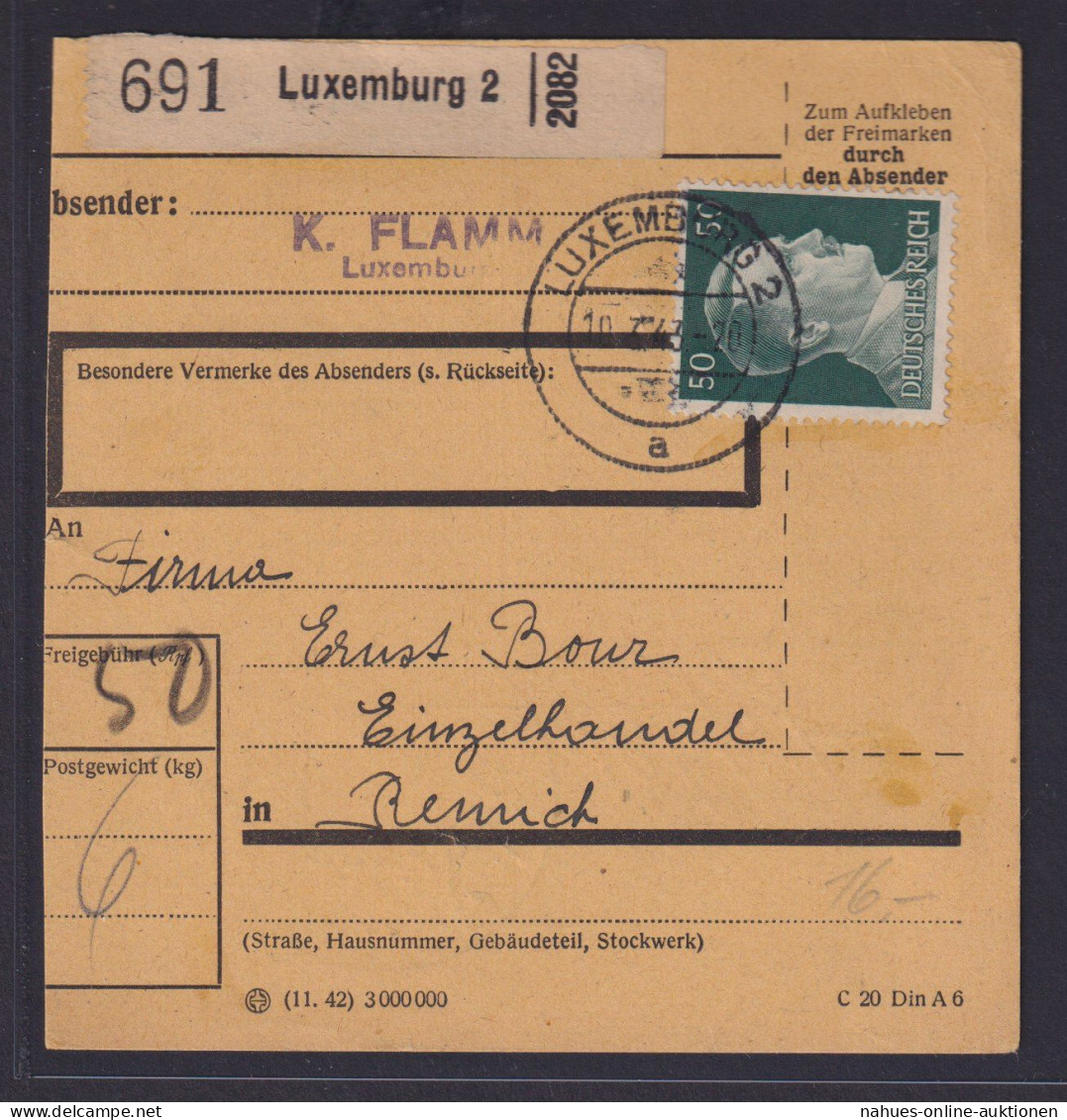 Besetzung Luxemburg Weltkrieg Brief EF 50 Pfg Hitler Deutsches Reich N. Reimich - Ocupación 1938 – 45