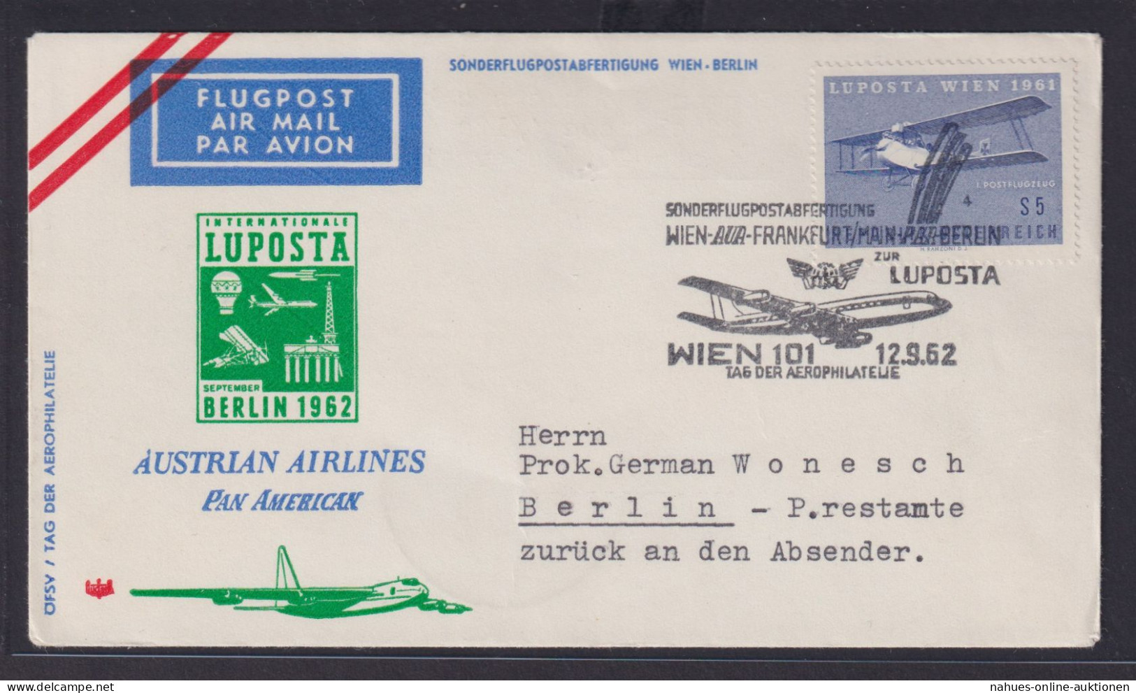 Flugpost Österreich Austrian Airlines Pan American Attraktiver Umschlag Lufpost - Vliegtuigen